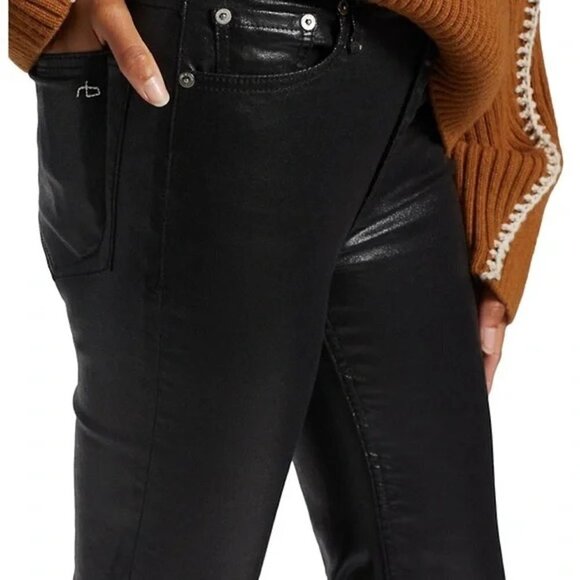 RAG & BONE Casey High-Rise Ankle Flare Coated Black Jeans WDD22F2917GBL - Picture 6 of 13